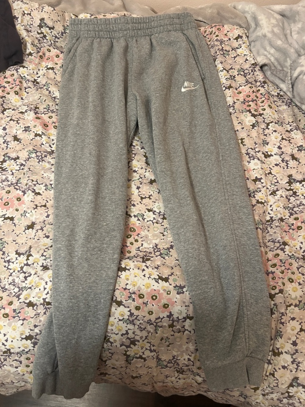 Nike Gray Kids Fleece Joggers with White Logo